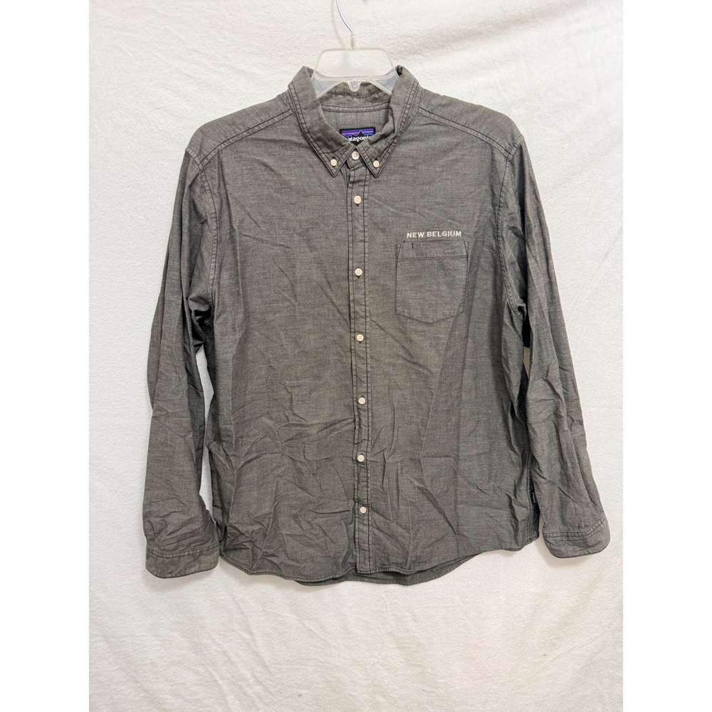 Patagonia Mens XXL Gray Organic Cotton New Belgium Button Down Shirt Long Sleeve